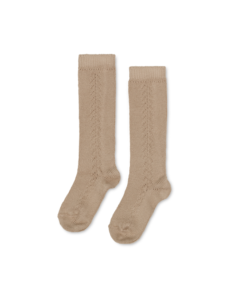 Petit Nord Hole Patterned Knee-High Socks Socks Camel 326